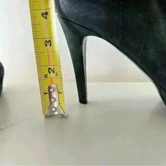 VERO CUIOIO BLACK LEATHER  FUR HEELS OVAL TOE PLATFORM BOOTS SIZE 38 - Picture 14 of 16